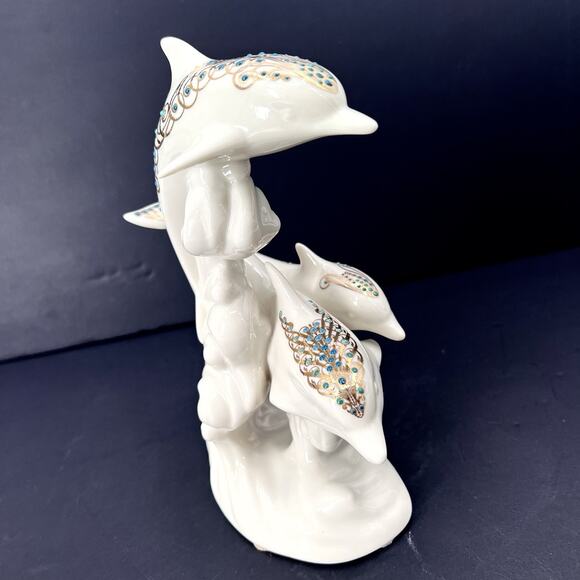 Vintage 1996 Lenox China Jewels Collection 3 Frolicking Dolphins Figurine 8" - Picture 6 of 10